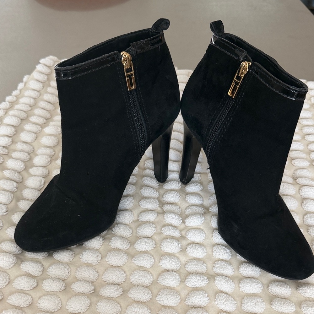 Tory Burch Black Suede Ankle Booties with Gold Zipper